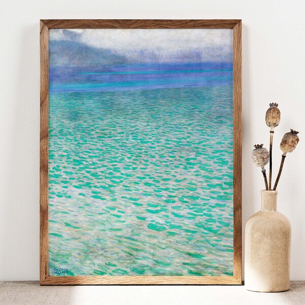 Gustav Klimt Print, On Lake Attersee Art, Affiche de paysage, Impression nautique Art Nouveau, Affiche du lac, Sea Beach PRINTABLE Art Digital Print