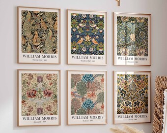 William Morris Set of 6 Wall Art Prints, William Morris Vintage Museum Exhibition Art Posters, Art Nouveau Prints, Gallery Wall Printable