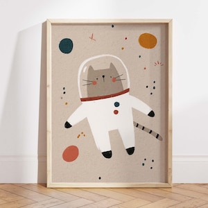 Astronaut Cat Wall Art Printable, Space Cat Nursery Poster, Cat in Space Kids Room Decor, Cat Astronaut Digital Download