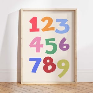 Numbers Printable Wall Art, Kids Educational Decor, Nursery Numbers Poster, Playroom Learning Digital Download, Printable Art