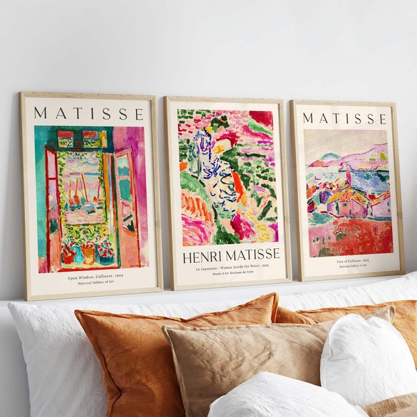 Matisse Print zestaw 3, Matisse Wall Art, sztuka wystawowa, sztuka ścienna z połowy wieku, sztuka krajobrazu, wysokiej jakości plakat do druku, druk cyfrowy