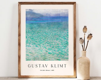Gustav Klimt Print, Am Attersee Kunst, Landschaft Poster, Maritim Jugendstil Druck, See Poster, Meer Strand PRINTABLE Art Digital Print