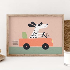 Dalmatian Dog Nursery Wall Art Printable, Kids Room Dog in Car Print, Playroom Animal Decor, Baby Room Digital Download, Printable Art