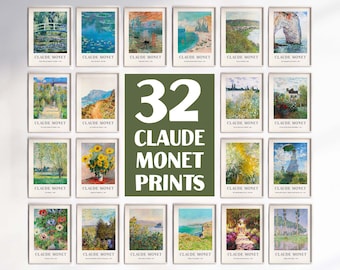 Monet Set 32 Drucke, Claude Monet Drucke Bündel, Französisches Land Wanddekor, Landschaftsdruck, Küstenwanddekor, botanische DRUCKBARE Kunst