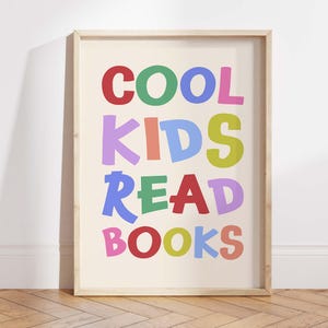 Arte de parede para impressão de livros infantis legais, decoração de quarto infantil com citações de leitura, pôster de sala de jogos da biblioteca, download digital, arte para impressão