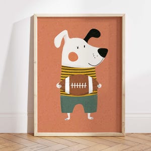 Football Dog Nursery Wall Art Printable, Sports Animal Kids Decor, Baby Room Dog Print, Playroom Digital Download
