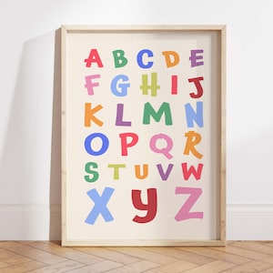 Alphabet Nursery Wall Art Printable, Classroom ABC Kids Decor, Colorful Alphabet Print for Playroom or Baby Room, Printable Art