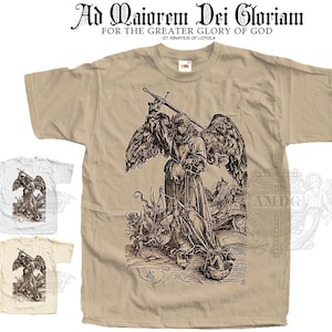 Saint Archangel Michael  V9 T SHIRT Catholic Tee All Sizes S-5XL Natural Vintage Beige