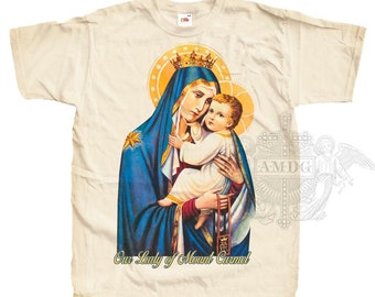 Our Lady of Mount Carmel V1 T SHIRT Catholic Tee Toutes les tailles S-5XL Naturel vintage Beige