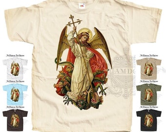 Saint Archangel Michael  V46 T SHIRT Catholic Tee All Sizes S-5XL Natural Vintage Beige White Blue