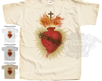 The Most SACRED HEART of Jesus V1 T SHIRT Catholic Tee All Sizes S-5XL Natural Vintage Beige White