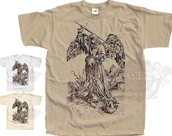 Saint Archangel Michael  V9 T SHIRT Catholic Tee All Sizes S-5XL Natural Vintage Beige