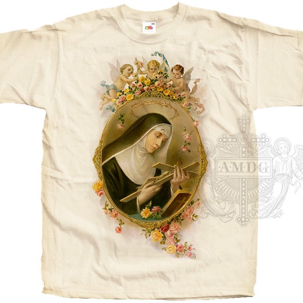 Saint Rita of Cascia V4 T SHIRT Catholic Tee All Sizes S-5XL Natural Vintage Beige