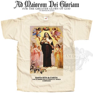 Saint Rita of Cascia V1 T SHIRT Catholic Tee All Sizes S-5XL Natural Vintage Beige