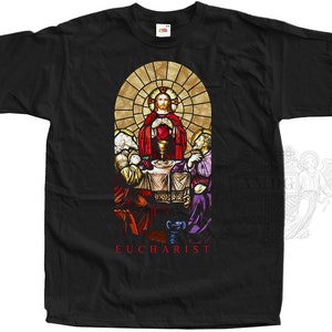 Eucharist Last Supper T-SHIRT Stained Glass Collection Jesus Christ Black Tee Catholic Apparel All Sizes S-5XL