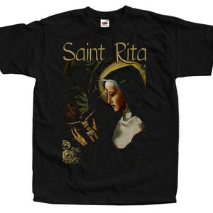 Saint Rita of Cascia V2 T SHIRT Catholic Tee All Sizes S-5XL Natural Vintage Beige
