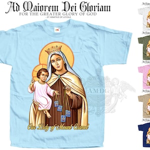 Our Lady Of Mount Carmel V2 T SHIRT Catholic Tee All Sizes S-5XL blue white