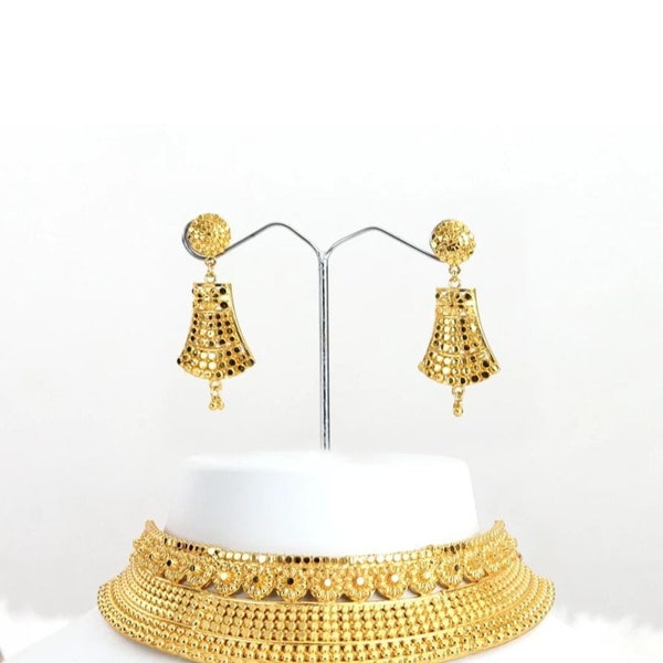 Bollywood Oxidized 18K Gold-Plated Enamelled Stone-Studded Temple Jewellery Set With Earring  Jewellery Set for Women with Earring