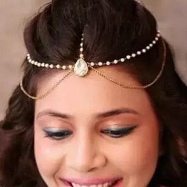 Zairajewellery Provide Tarinika Gold-Plated Maang Tikka Indian Bridal Accessories Indian Hair Accessories