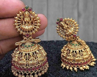 Southindian Temple Gold Plated Earrings, Indian Jhumka, Indian Earrings, Golden Indian Earrings, Bollywood Earrings, Afghani Earrings, Gifts