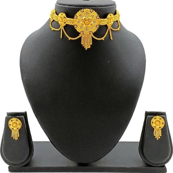 Bollywood Oxidized 18K Gold-Plated Enamelled Stone-Studded Temple Jewellery Set With Earring  Jewellery Set for Women with Earring