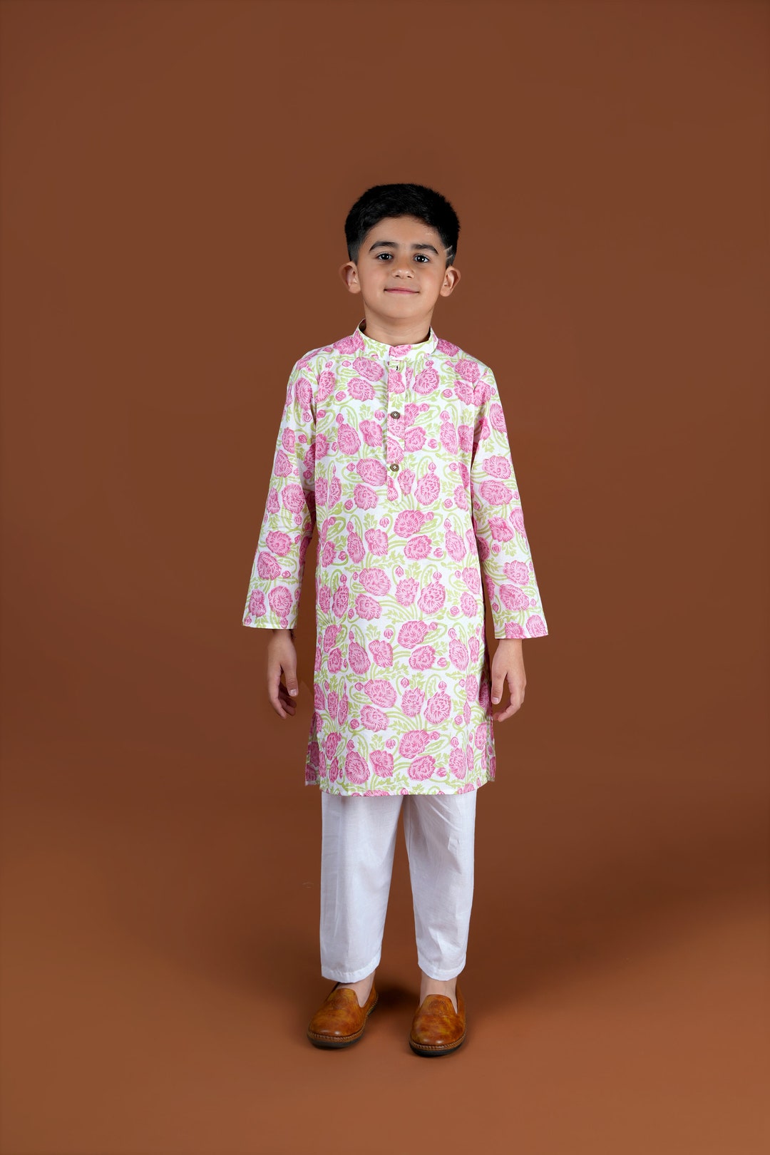 PINK MUSTARD POPPIES SHORT KURTA SET main image 0