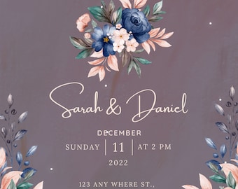 Simple Wedding Invitation Purple minimalist
