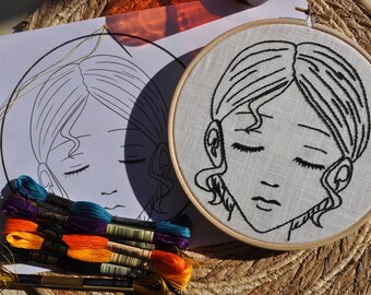 Kit de broderie débutant : broderie à la main de portrait facile DIY