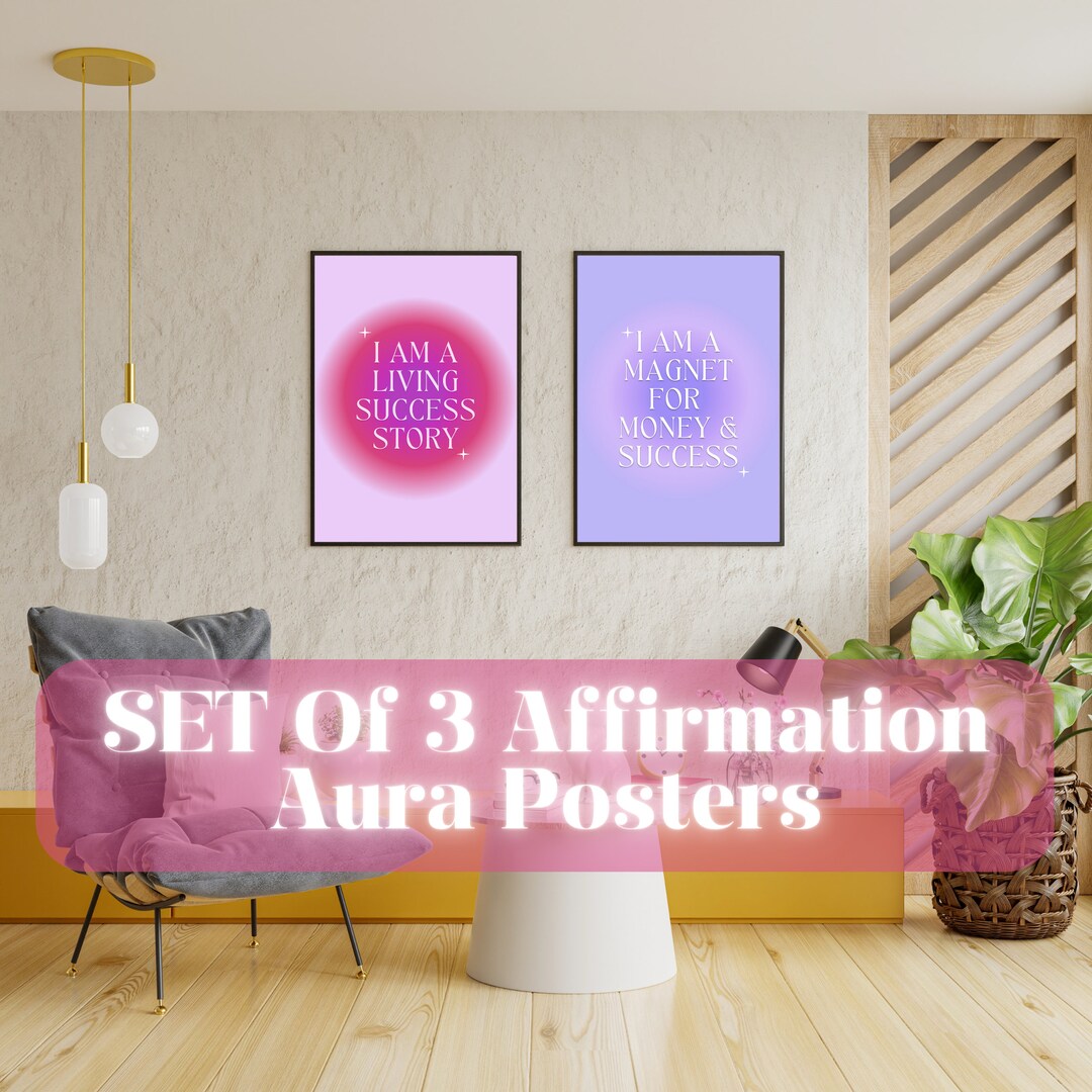 Set of 3 Affirmation Posters Gradient Aura Angel ,affirmation Wall Art ...
