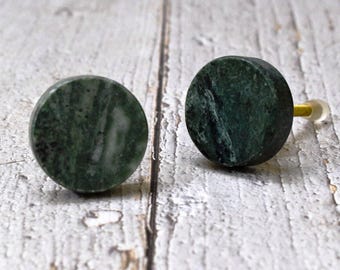 Tirador/manija redondo de latón y mármol verde ARTISNO / Tirador/Pomo para cajón / Pomo para mueble / Pomo para armario de cocina / Piedra natural, juego de 6