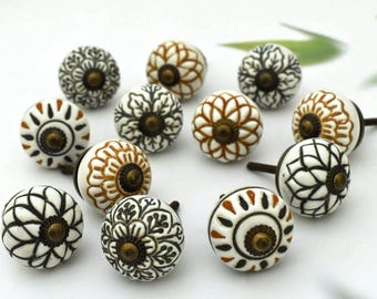 ARTISNO Ceramic Knobs for Cabinets -Set of 12 Multicolor matt Floral Ceramic Knobs | Home Kitchen Cabinet Drawer Wardrobe and Dresser Pulls