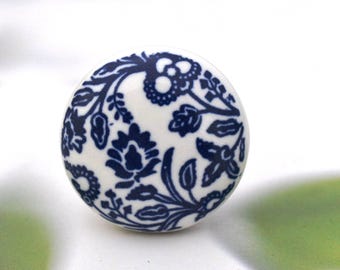 ARTISNO ブルーフローラルセラミックキャビネット引き出し取っ手/ノブハンドペイント/食器棚とワードローブのドアに使用/キッチンキャビネット取っ手、セット-10