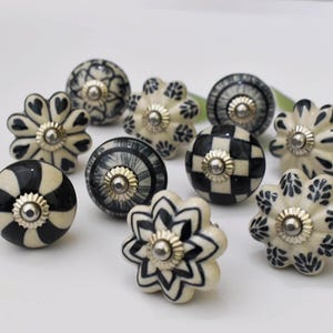 ARTISNO Black and White Ceramic Knobs Kitchen Cabinet Drawer Knobs Hardware Knobs Handmade Knobs Cabinet Knobs Ceramic Door Knobs. Set of 10