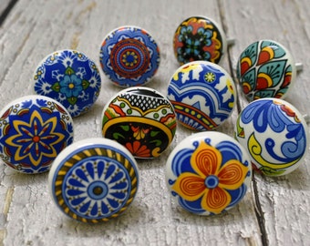 ARTISNO Multicolor Ceramic  Knobs Kitchen Cabinet Drawer Knobs Hardware Knobs  Cabinet Knobs Ceramic Door Knobs. Set of 10