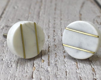 ARTISNO White Round Marble Knob, Modern Cabinet Knob, Decorative Furniture Hardware, Cabinet Handles,Natural Stone Dresser Pull set-6