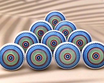 ARTISNO Ceramic Mandala Knobs Kitchen Cabinet Drawer Knobs Hardware Knobs Cabinet Knobs Ceramic Door Knobs. Set of 10
