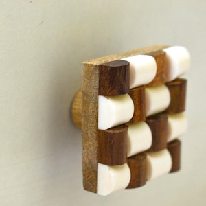 Artisno Handmade Square Shape Wood and Resin Kitchen Cabinet Drawer Knob, Wooden Drawer knobs ,Wardrobe Pulls,Cabinet Door Handle,Set of 6