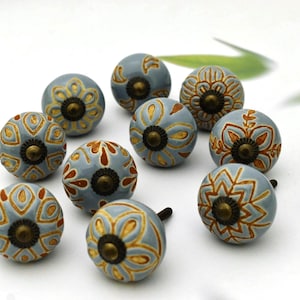 ARTISNO Set of 10 Ceramic Knobs Grey Color Kitchen Cabinets Furniture Cupboards Dresser Drawers Chest Pulls Handmade Colorful Handles Knobs