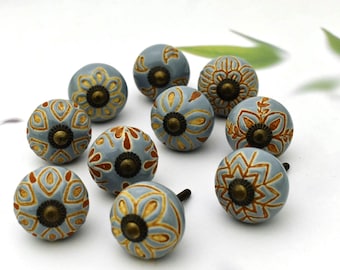 ARTISNO Set mit 10 Keramikknöpfe Grau Farbe Küchenschränke Möbel Schränke Kommode Schubladen Brust Zieht Bunte Griffe Knöpfe