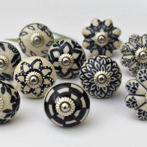 ARTISNO Black and White Ceramic Knobs Kitchen Cabinet Drawer Knobs Hardware Knobs Handmade Knobs Cabinet Knobs Ceramic Door Knobs. Set of 10