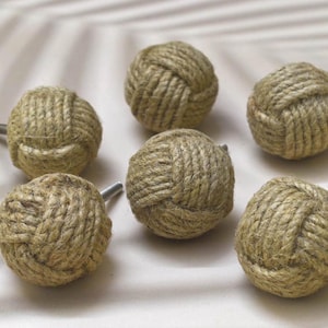 ARTISNO 6 PCS Jute Rope Shelves/Cabinet Drawer Pulls Knobs| Pull Handle | Drawer Knob | Furniture Knob | Natural Color Set-6