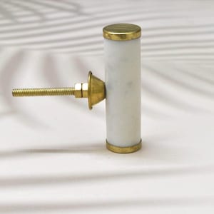 ARTISNO Stone Brass Knob | Pull Handle | Drawer Knob | Furniture Knob | Cabinet Knob | Gold | Natural Stone | Brass Handle(White) Set-6