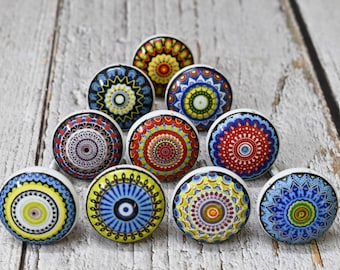 ARTISNO Multicolor Ceramic Mandala Knobs Kitchen Cabinet Drawer Knobs Hardware Knobs  Cabinet Knobs Ceramic Door Knobs. Set of 10