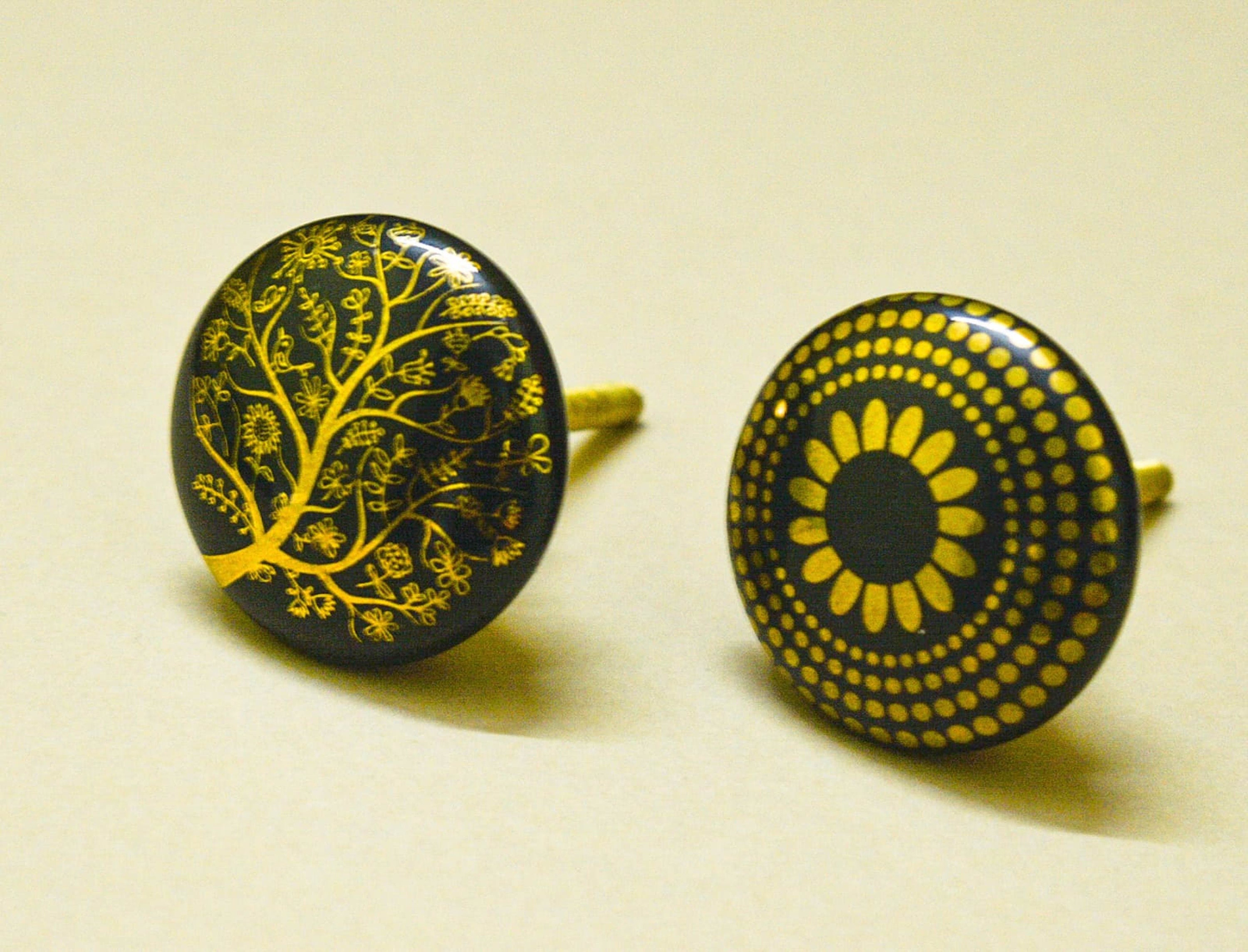 ARTISNO Black and Gold Ceramic Drawer Pull /knobs Hand Etsy