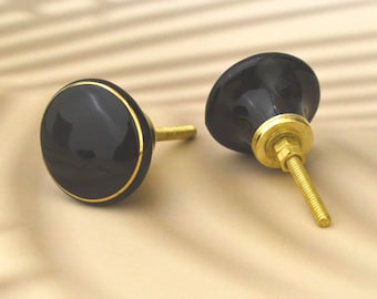 ARTISNO Black Gold Ceramic  Knobs Kitchen Cabinet Drawer Knobs Hardware Knobs  Cabinet Knobs Ceramic Door Knobs. Set of 10
