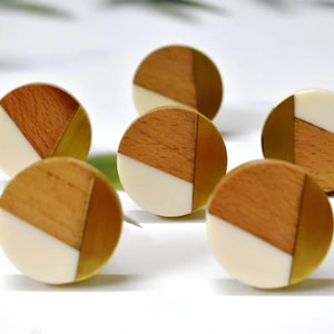 ARTISNO Resin Wood  Brass Drawer Knobs: Unique Cabinet Pulls, Round Resin Knobs, Cabinet Drawer Pulls, Drawer Knobs, Cabinet Knobs set-6