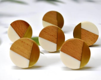 ARTISNO Resin Wood  Brass Drawer Knobs: Unique Cabinet Pulls, Round Resin Knobs, Cabinet Drawer Pulls, Drawer Knobs, Cabinet Knobs set-6