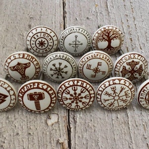 ARTISNO Viking Ceramic White and Brown Cabinet Drawer Pull /Knobs Hand Painted /Use for Cupboard, Wardrobe / Kitchen cabinet pull SET OF 12