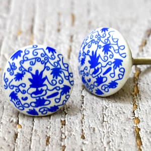 ARTISNO Blue Floral Ceramic Cabinet Drawer Pull /Knobs Hand Painted /Use for Cupboard And Wardrobe Door/ Kitchen cabinet pull SET OF 10