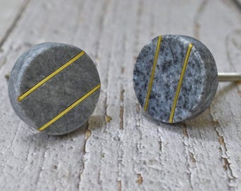 ARTISNO Round Marble Grey Drawer Brass Cabinet Wardrobe Door Handle, Drawer Knobs Simple Cabinet Hardware for Cupboard Drawer Pulls,set-6